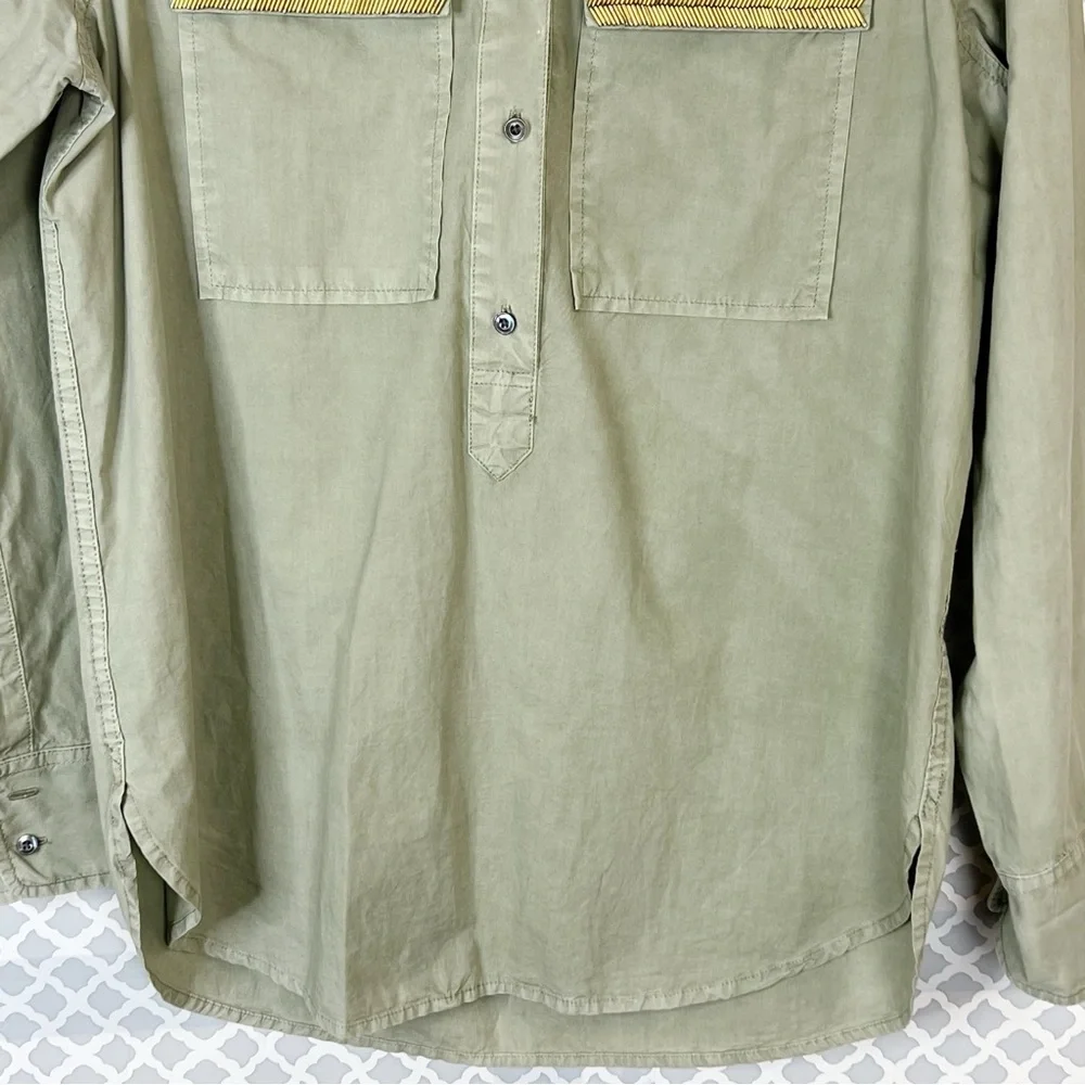GUC J. Crew Olive Beaded Pocket Popover Shirt